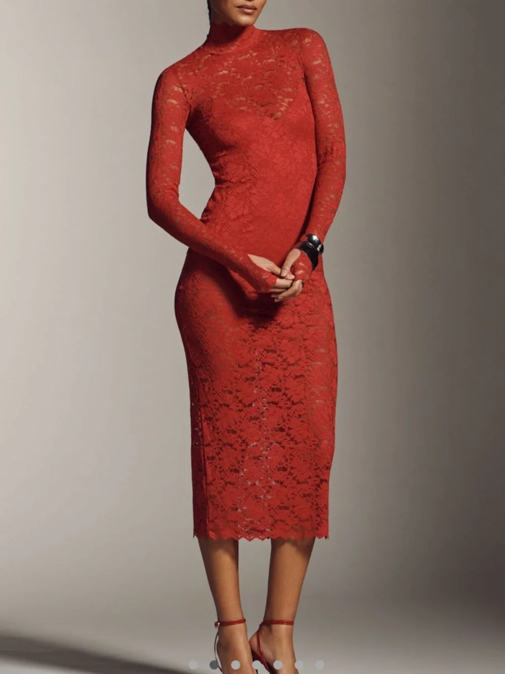 Anthropologie AFRM Joysel Lace Long-Sleeve Mock-Neck Slim Bodysuit Dress NEW - Picture 4 of 16
